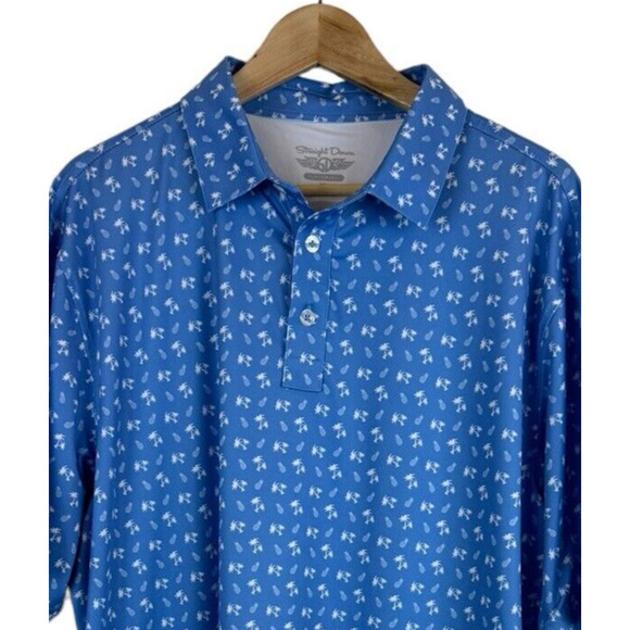 Straight Down Performance Polo Shirt Men's XL Blue Palm Trees Pineapple Stretch - Picture 2 of 8